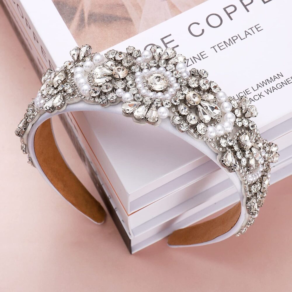 5455 Crystal Headbands Hairbands Rhinestone Embellished Headbands Pearl - Picture 2 of 5